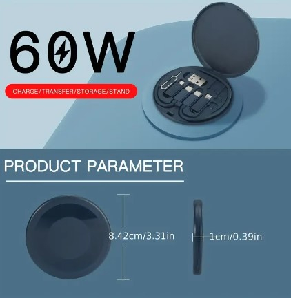 Kit calatorie, stocare multifunctionala pentru cabluri, cu sloturi de depozitare pentru cartele, suport telefon, pin de ejectie si cablu USB C cu 3 adaptoare USB, Negru [5]