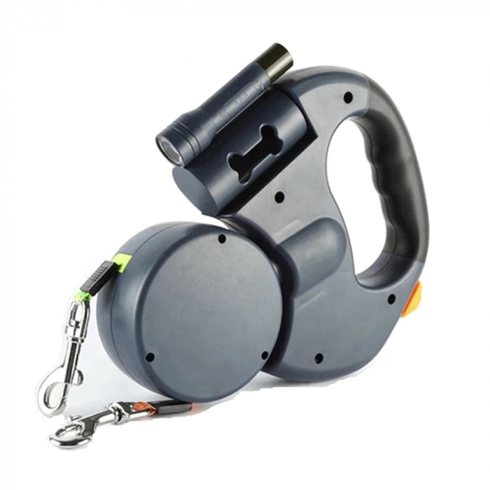 Lesa dubla retractabila cu lanterna si suport de pungi, rotire 360 de grade, 3m, din Nailon, multicolor [4]