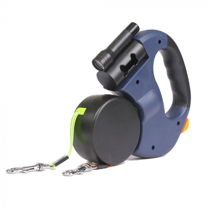 Lesa dubla retractabila cu lanterna si suport de pungi, rotire 360 de grade, 3m, din Nailon, multicolor [8]