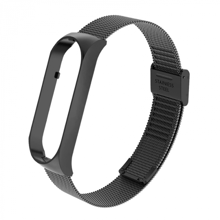 Bratara din otel inoxidabil, compatibil Xiaomi Mi Band 5 / Mi Band 6, Inchidere de ceas, Negru [1]