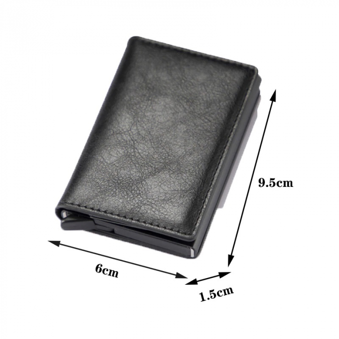 Portofel securizat RFID pentru carduri, cu glisare rapida, piele ecologica, Compartiment 7 carduri si bancnote , Negru, Port card [7]