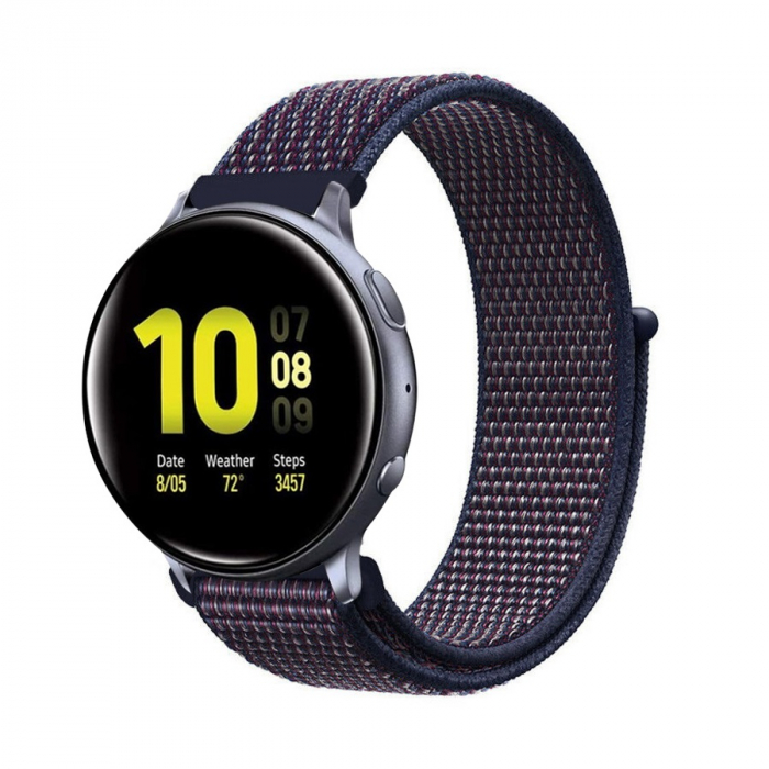 Curea compatibila 20 mm Samsung Galaxy Active 2 Gear S2 Huawei Watch GT2 42mm Amazfit BIP, din material textil cu arici, Bleumarin, Quick Release [3]