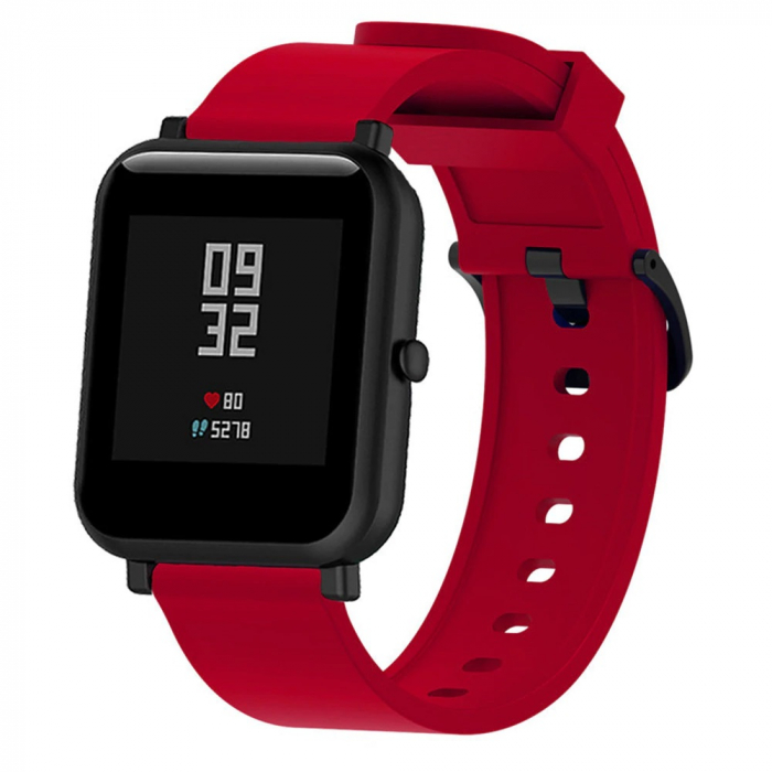 Curea compatibila Amazfit Bip / Gear S2 20mm, Galaxy (42mm), din silicon cu sistem Quick release smartwatch , Rosu / Red [2]
