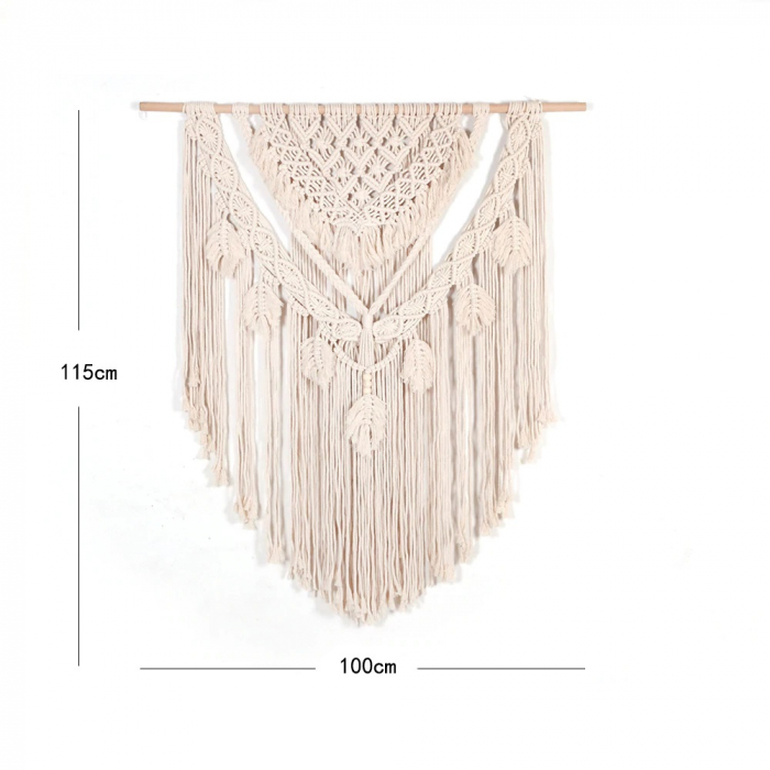 Decoratiune perete Bohemian Chic din Macrame 100x115 cm cu suport de lemn , Textil Crem, Boho, dream catcher [2]
