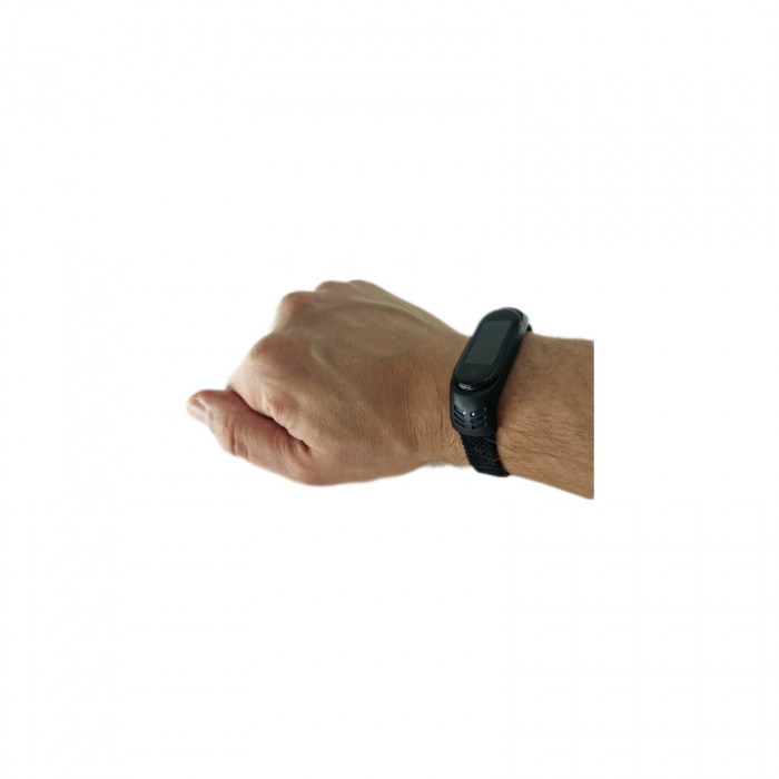 Curea Bratara Fitness compatibila Xiaomi Mi Band 3 / 4 / 5 / 6 din material textil cu prindere elastica, Negru, marimea M [2]
