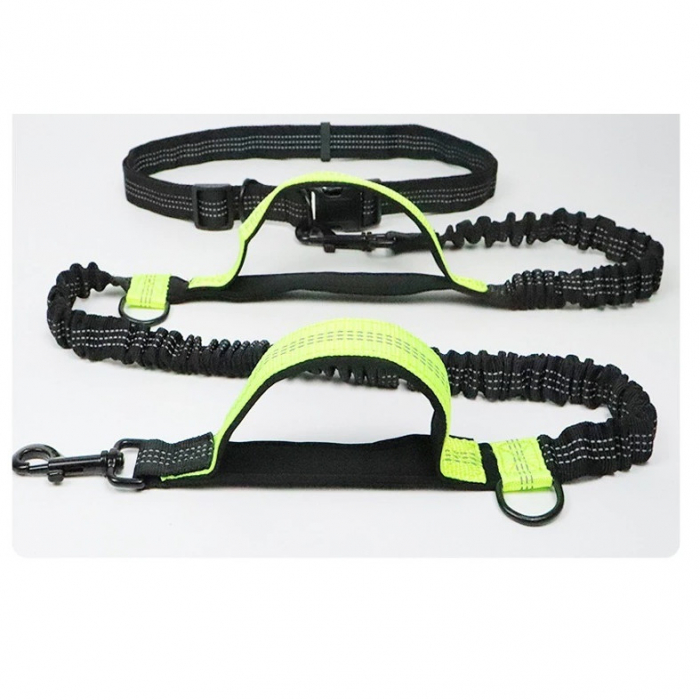 Lesa de brau reglabila, hands free pentru plimbat, alergat, jogging, drumetii cu cainele, Negru Verde, 1.8 m lungime [4]