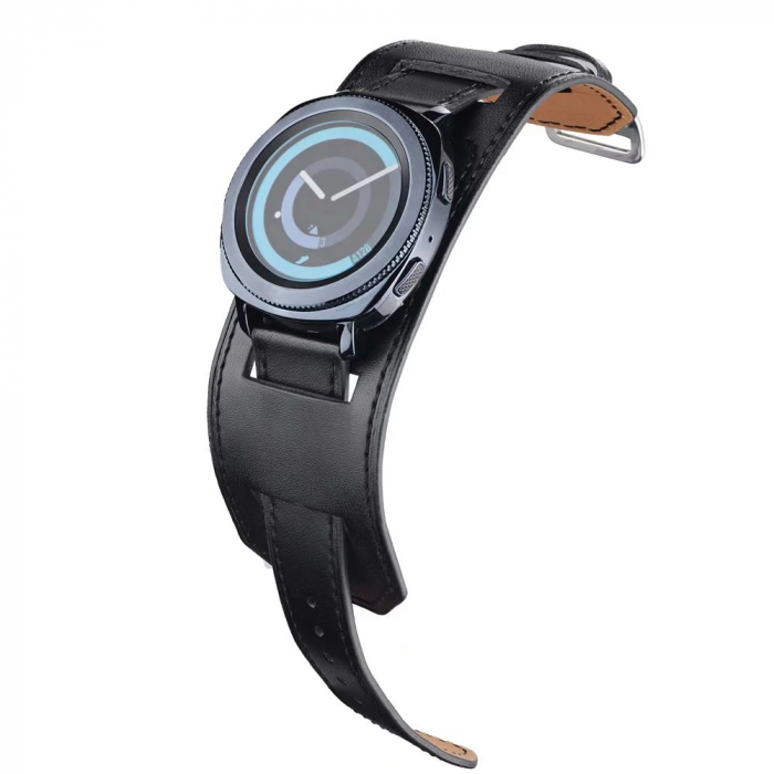 Curea 22mm din piele compatibil Samsung Gear S3/ Watch 46 , Huawei GT/ Fossil, PHN Mag, QuickRelease, Negru [2]