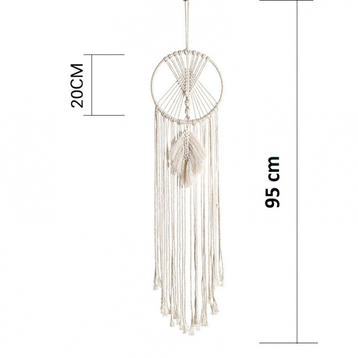 Dream Catcher BOHO Macrame Rotund cu frunza, 95 cm , Crem [2]
