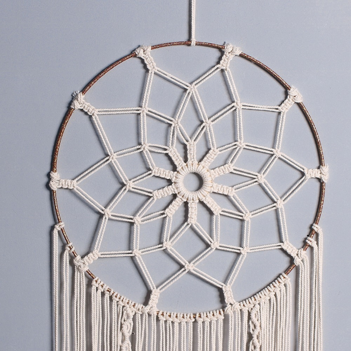 Dream Catcher BOHO Macrame Rotund cu 3 frunze, 93 cm , Crem [3]
