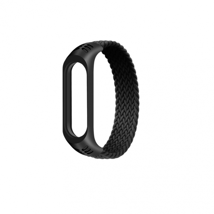 Curea Bratara Fitness compatibila Xiaomi Mi Band 3 / 4 / 5 / 6 din material textil cu prindere elastica, Negru, marimea M [4]