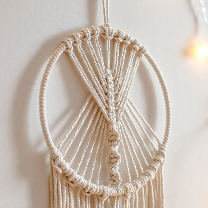 Dream Catcher BOHO Macrame Rotund cu frunza, 95 cm , Crem [4]