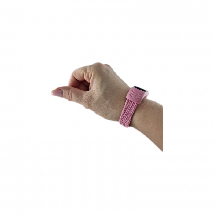 Curea Bratara Fitness compatibila Xiaomi Mi Band 3 / 4 / 5 / 6 din material textil cu prindere elastica, Roz, marimea M [2]