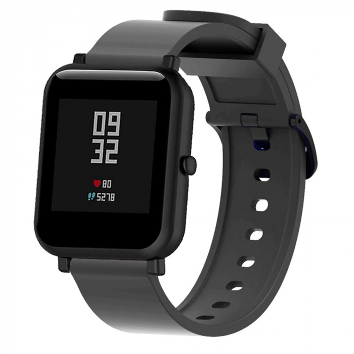 Curea compatibila Amazfit Bip / Gear S2 20mm, Galaxy (42mm), din silicon cu sistem Quick release smartwatch , Negru / Black [2]