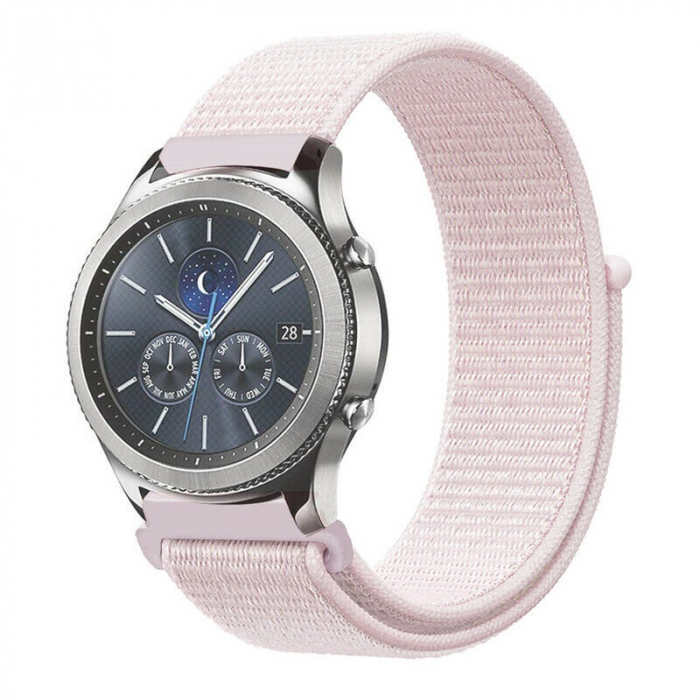 Curea compatibila 22 mm Samsung Gear S3 Huawei watch GT2 46mm Amazfit GTR 47mm, din material textil cu arici, Roz, Quick Release [2]