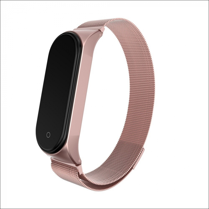 Bratara din otel inoxidabil, combatibil Xiaomi Mi Band 3/4, Inchidere magnetica, Roz [2]