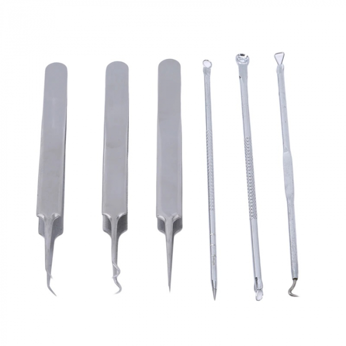 Trusa pentru extractia punctelor negre si a cosurilor, 6 piese, inox , husa din piele ecologica, Neagra [3]