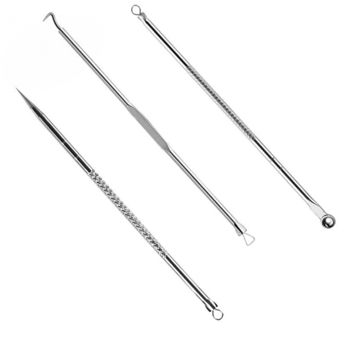 Trusa pentru extractia punctelor negre si a cosurilor, 6 piese, inox , husa din piele ecologica, Neagra [2]