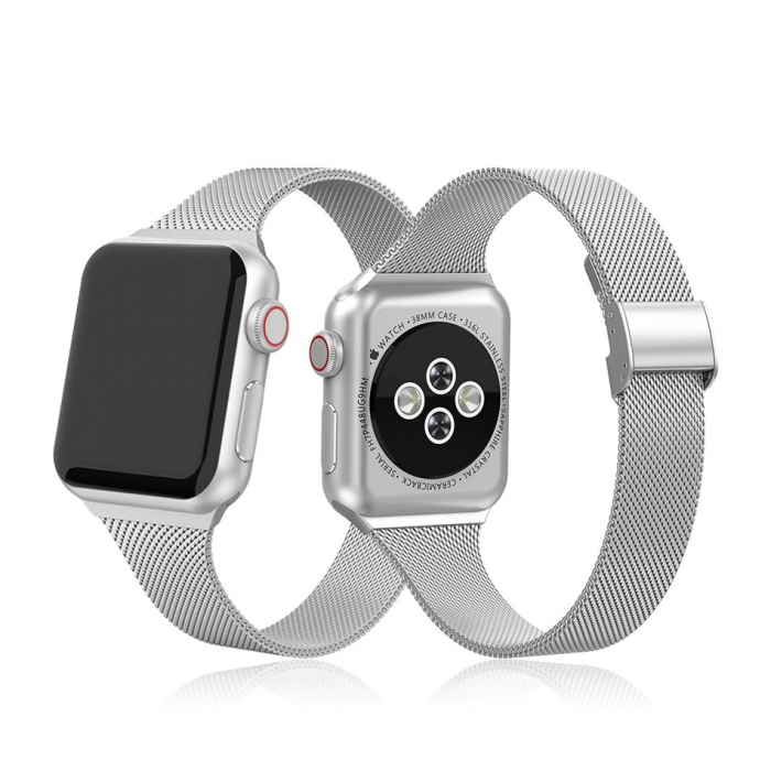 Curea compatibila apple watch iwatch 2 3 4 5 6 din otel inoxidabil de 38 / 40 mm smartwatch , Argintiu / Silver [2]