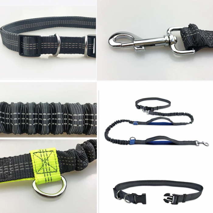 Lesa de brau reglabila, hands free pentru plimbat, alergat, jogging, drumetii cu cainele, Negru Verde, 1.8 m lungime [2]