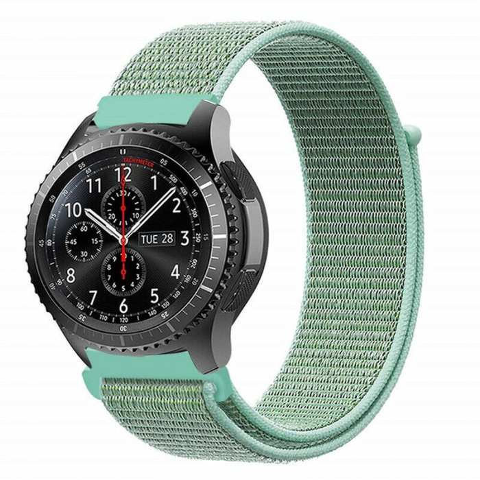 Curea compatibila 20 mm Samsung Galaxy Active 2 Gear S2 Huawei Watch GT2 42mm Amazfit BIP, din material textil cu arici, Verde Marin, Quick Release [2]