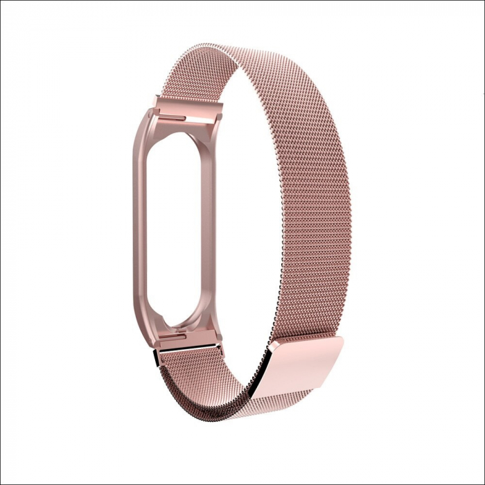 Bratara din otel inoxidabil, combatibil Xiaomi Mi Band 3/4, Inchidere magnetica, Roz [3]