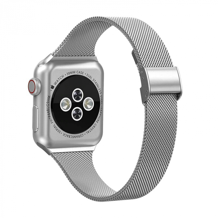 Curea compatibila apple watch iwatch 2 3 4 5 6 din otel inoxidabil de 38 / 40 mm smartwatch , Argintiu / Silver [3]