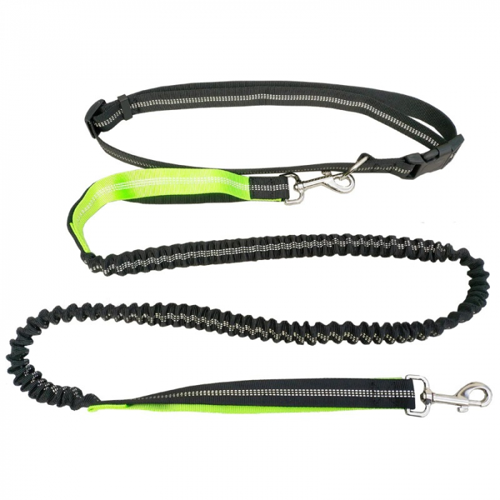 Lesa de brau reglabila, hands free pentru plimbat, alergat, jogging, drumetii cu cainele, Negru Verde, 1.8 m lungime [1]