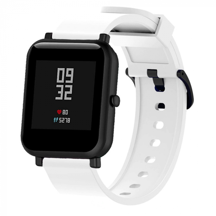 Curea compatibila Amazfit Bip / Gear S2 20mm, Galaxy (42mm), din silicon cu sistem Quick release smartwatch , Alb / White [2]