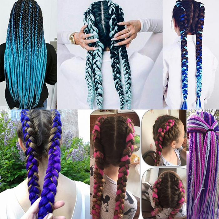Extensii de par codite Afro pentru impletituri , Albastru , Pre intinse , Box braids , 61 cm , 100 g [2]