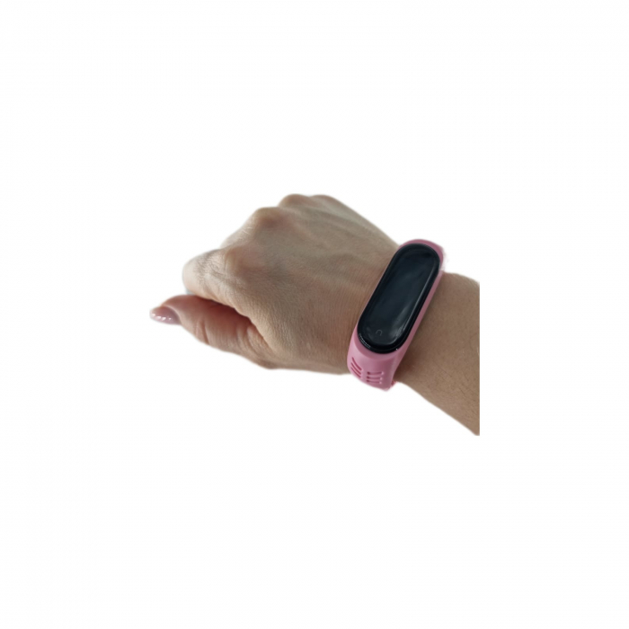 Curea Bratara Fitness compatibila Xiaomi Mi Band 3 / 4 / 5 / 6 din material textil cu prindere elastica, Roz, marimea M [4]