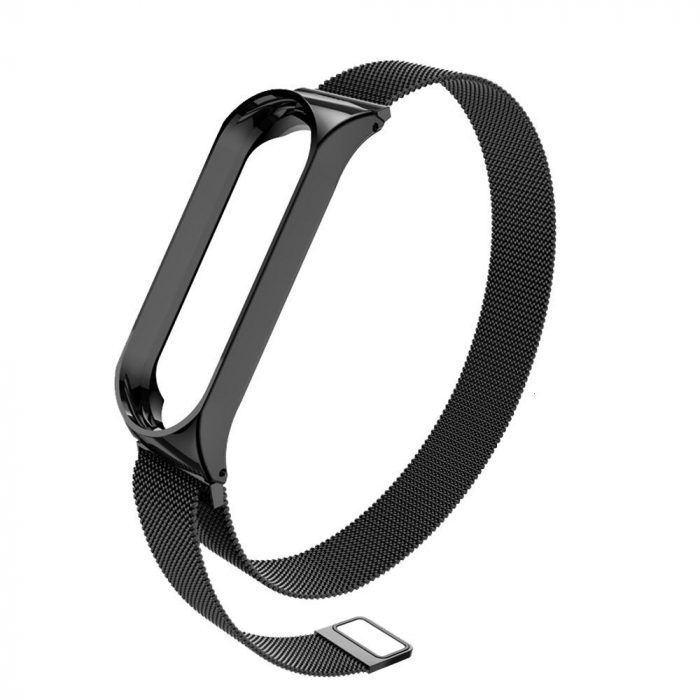 Bratara din otel inoxidabil, compatibil Xiaomi Mi Band 3/4, Inchidere magnetica, Negru [1]