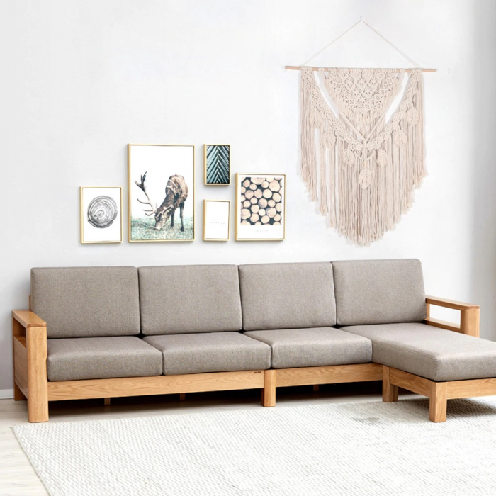 Decoratiune perete Bohemian Chic din Macrame 100x115 cm cu suport de lemn , Textil Crem, Boho, dream catcher [4]