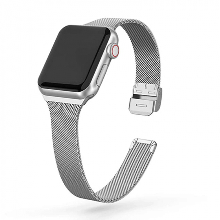 Curea compatibila apple watch iwatch 2 3 4 5 6 din otel inoxidabil de 38 / 40 mm smartwatch , Argintiu / Silver [4]