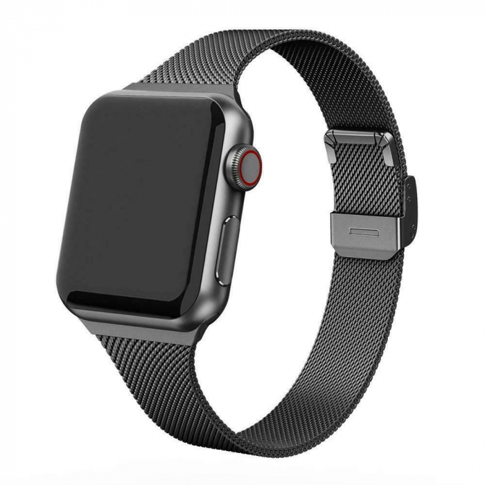 Curea compatibila apple watch iwatch 2 3 4 5 6 din otel inoxidabil de 38 / 40 mm smartwatch , Negru / Black [2]