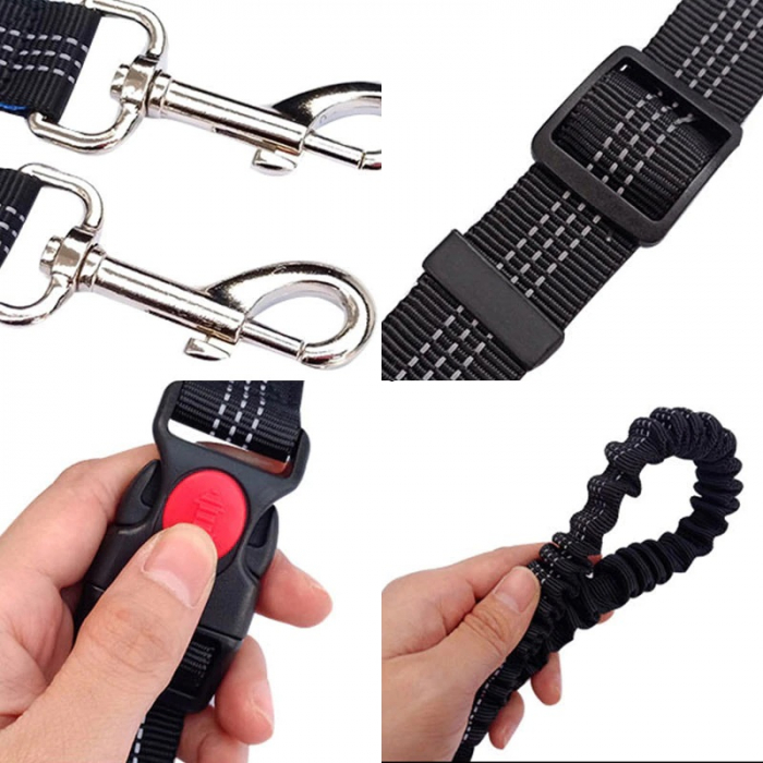 Lesa de brau reglabila, hands free pentru plimbat, alergat, jogging, drumetii cu cainele, Negru Albastru, 1.8 m lungime [3]