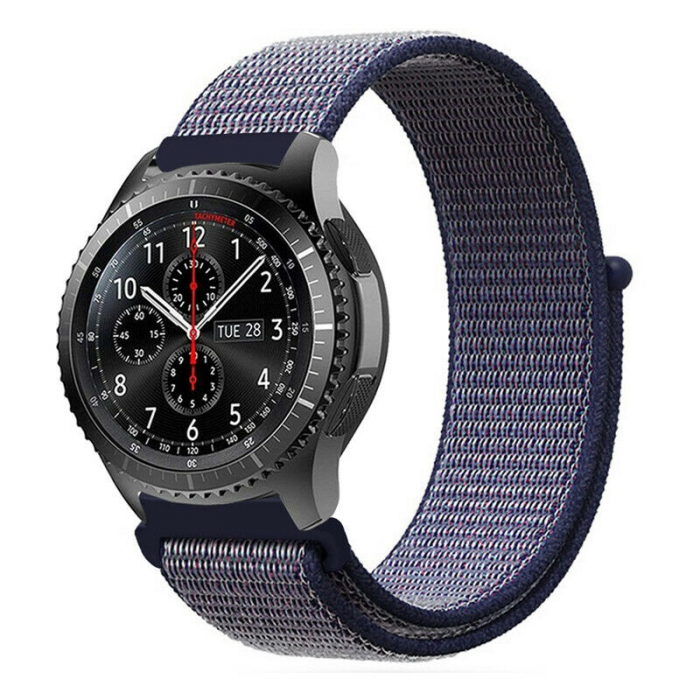 Curea compatibila 22 mm Samsung Gear S3 Huawei watch GT2 46mm Amazfit GTR 47mm, din material textil cu arici, Bleumarin, Quick Release [2]
