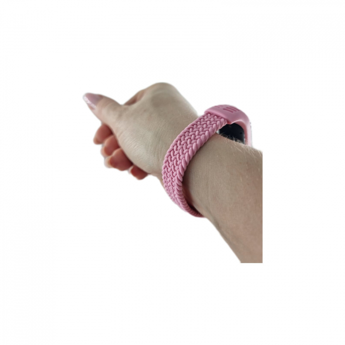 Curea Bratara Fitness compatibila Xiaomi Mi Band 3 / 4 / 5 / 6 din material textil cu prindere elastica, Roz, marimea M [5]