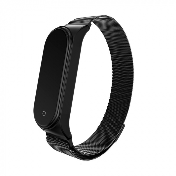 Bratara din otel inoxidabil, compatibil Xiaomi Mi Band 3/4, Inchidere magnetica, Negru [2]