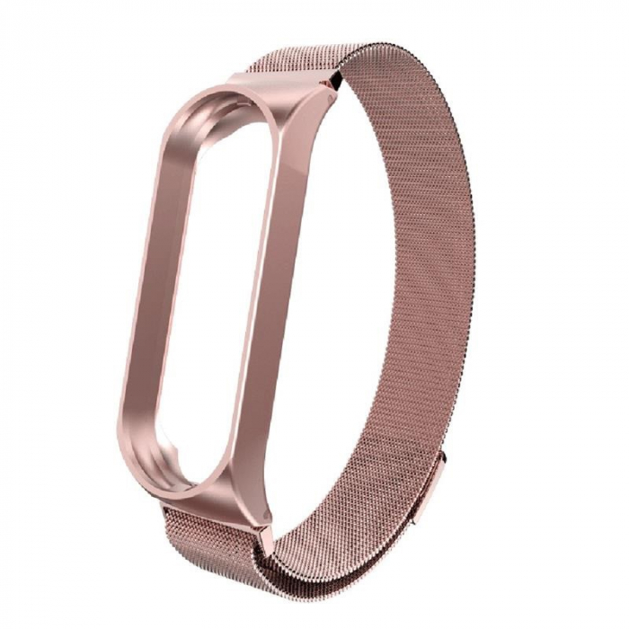 Bratara din otel inoxidabil, combatibil Xiaomi Mi Band 3/4, Inchidere magnetica, Roz [1]