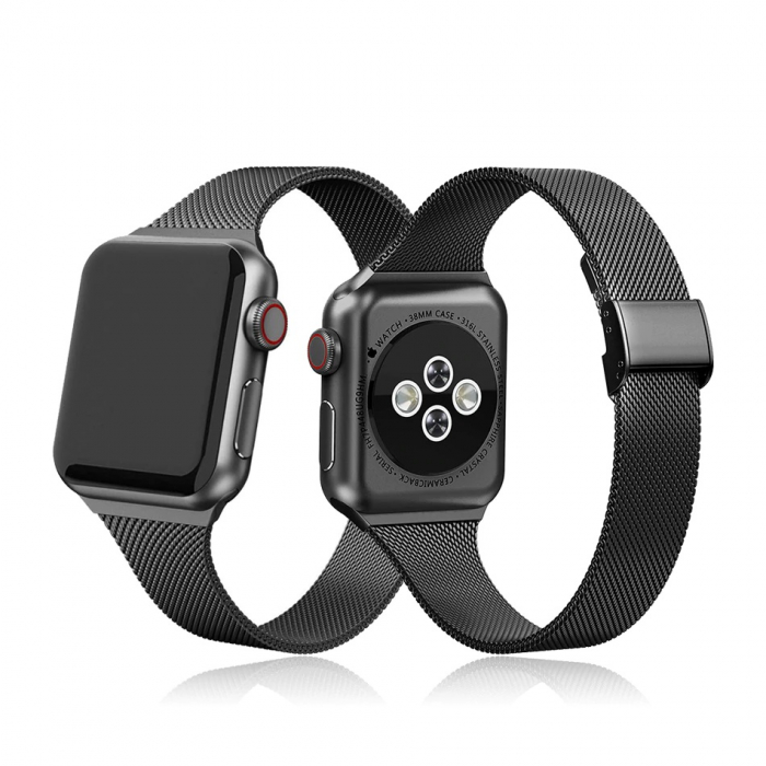 Curea compatibila apple watch iwatch 2 3 4 5 6 din otel inoxidabil de 38 / 40 mm smartwatch , Negru / Black [3]