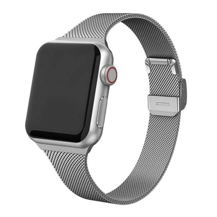 Curea compatibila apple watch iwatch 2 3 4 5 6 din otel inoxidabil de 38 / 40 mm smartwatch , Argintiu / Silver [1]