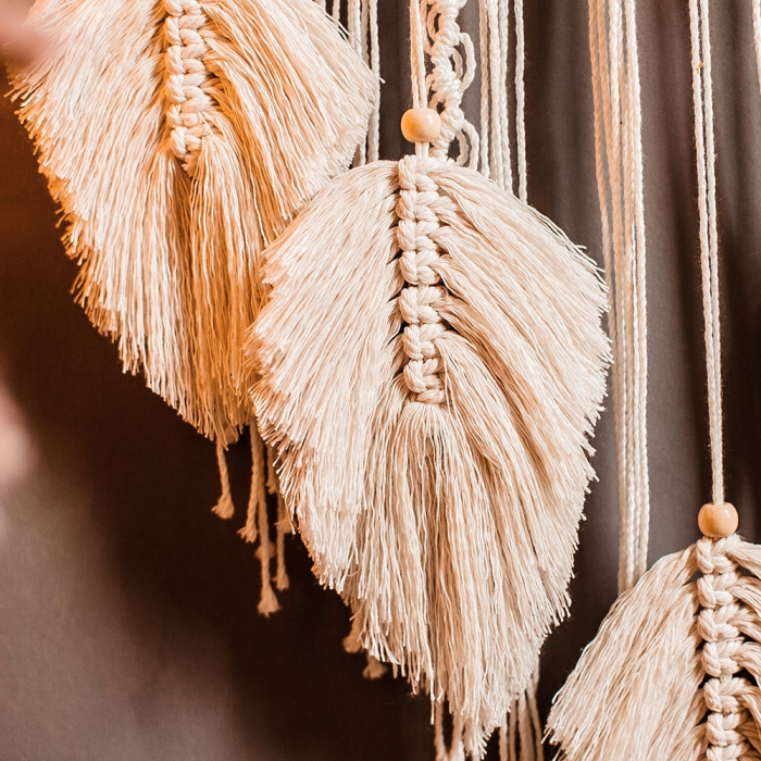 Dream Catcher BOHO Macrame Rotund cu 3 frunze, 93 cm , Crem [5]