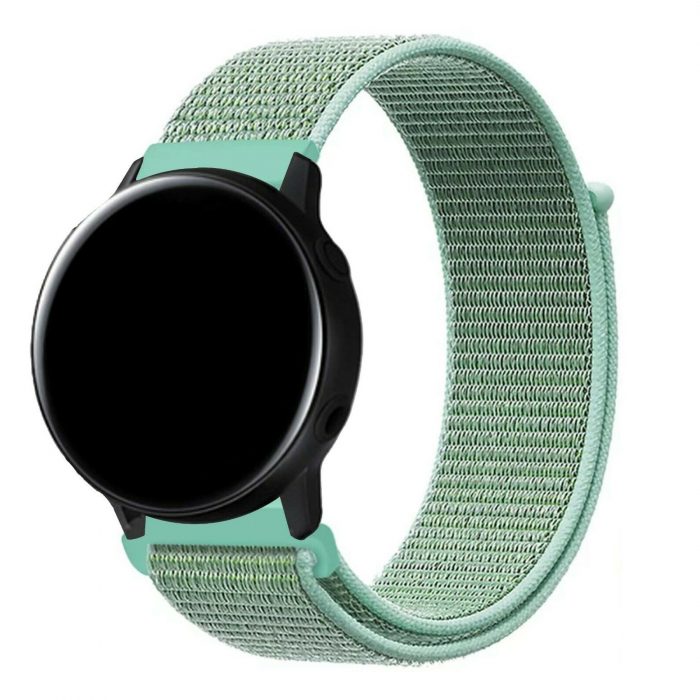 Curea compatibila 20 mm Samsung Galaxy Active 2 Gear S2 Huawei Watch GT2 42mm Amazfit BIP, din material textil cu arici, Verde Marin, Quick Release [3]