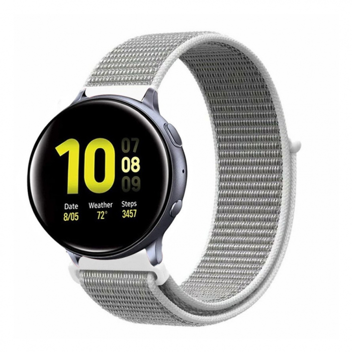 Curea compatibila 20 mm Samsung Galaxy Active 2 Gear S2 Huawei Watch GT2 42mm Amazfit BIP, din material textil cu arici, Alb, Quick Release [2]