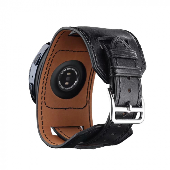 Curea 22mm din piele compatibil Samsung Gear S3/ Watch 46 , Huawei GT/ Fossil, PHN Mag, QuickRelease, Negru [4]