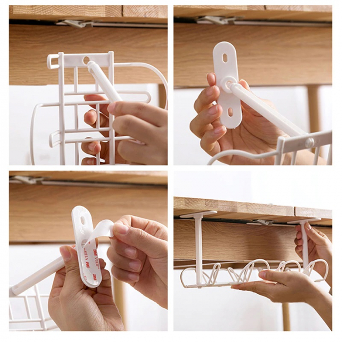 Suport de prins sub birou pentru organizare cabluri, mascat cabluri, multi-functional, Alb [4]