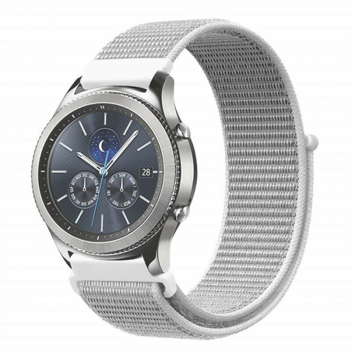 Curea compatibila 22 mm Samsung Gear S3 Huawei watch GT2 46mm Amazfit GTR 47mm, din material textil cu arici, Alb, Quick Release [2]