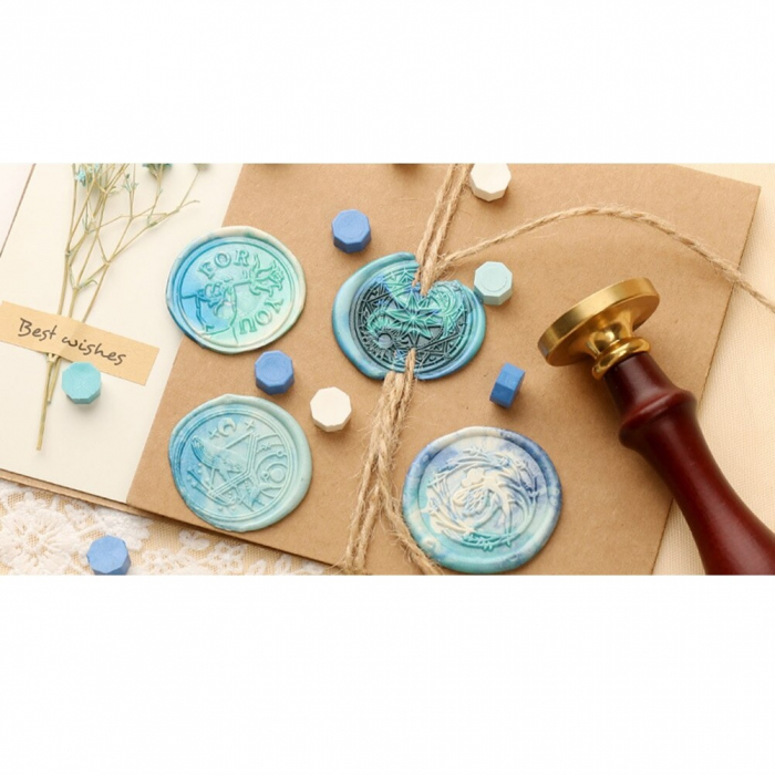 Set Ceara Alb Albastru Sky blue pastelat pentru sigilii invitatie nunta botez - Multicolor - 100 buc/pachet [4]