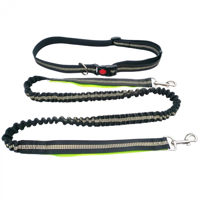 Lesa de brau reglabila, hands free pentru plimbat, alergat, jogging, drumetii cu cainele, Negru Verde, 1.8 m lungime [5]