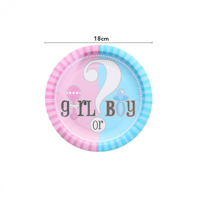 Set 16 farfurii din carton model Boy or Girl 18 cm pentru petrecerea de gender reveal. [2]